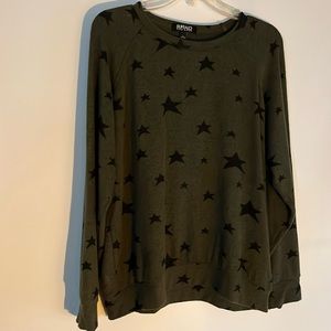 Sooo soft!  Army green sweater with black stars